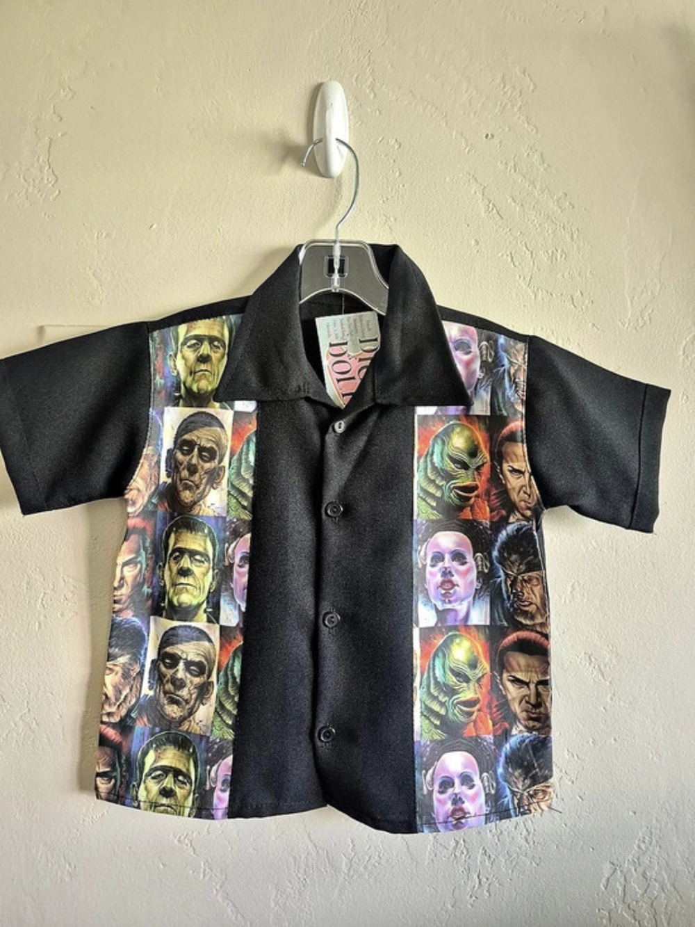 Horror Vintage Film Kids Monster Print Button Down in Black